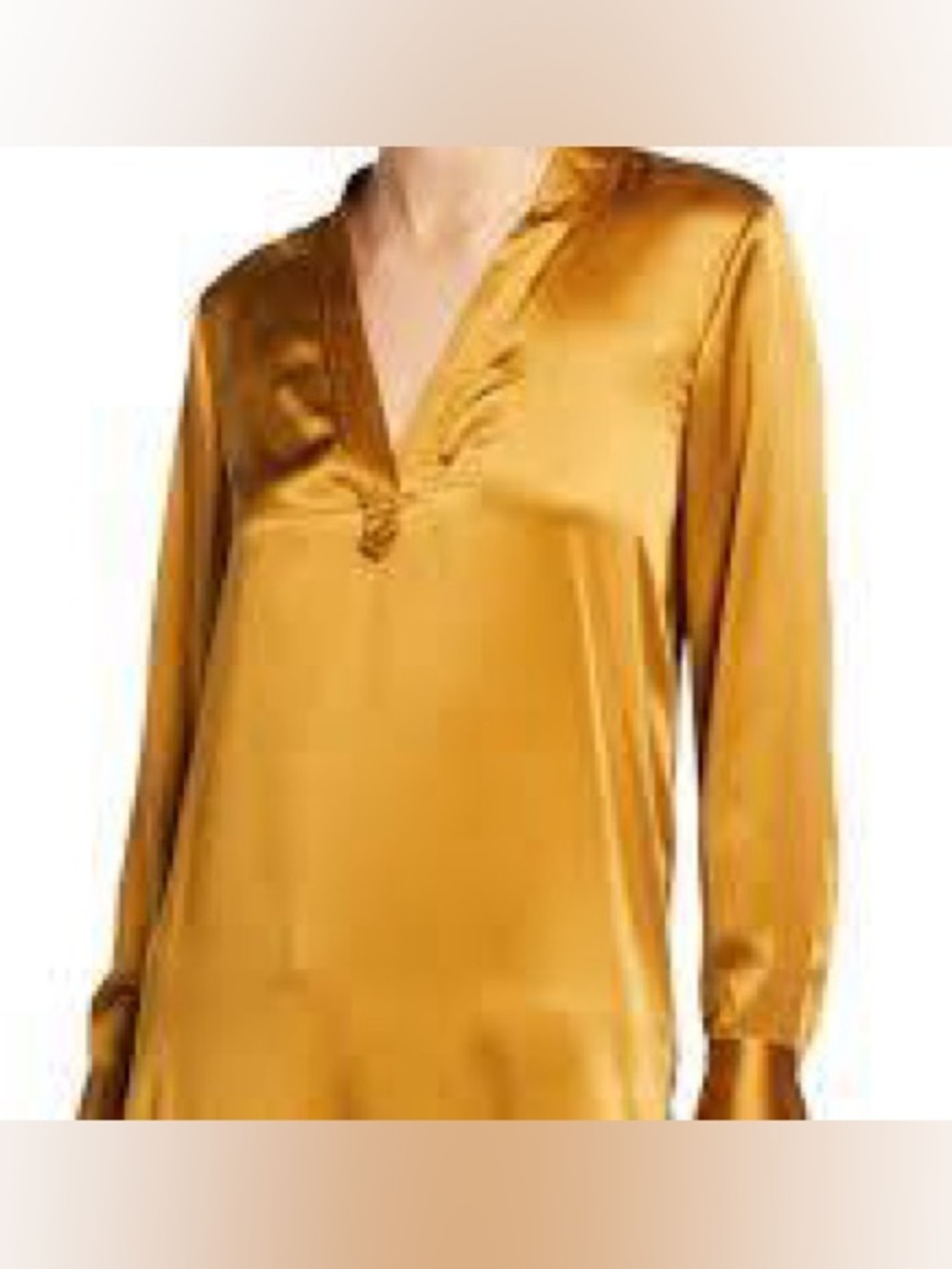 Ellie Tahari Blaze V-Neck gold 100% silk blouse Size L
